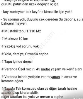 Öza Emlak İlçe Merkezine 10 Km Dere Kenarı Hobi Bahçesi Çok Acil