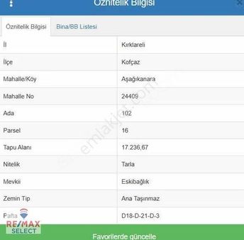 Kırklareli Kofcaz Aşağıkanara'da Yola Cephe 17.236 M2 Tarla