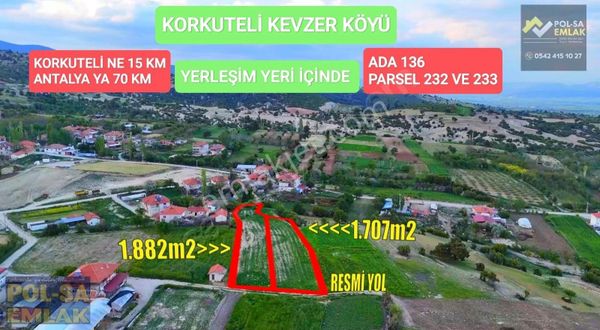Korkuteli Kevzer De 2 Adet Satilik Köy İçi Tarla
