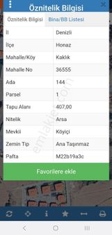 Denizli Honaz Kaklıkta 407m² Ķöse Arsa