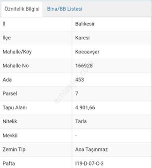 Balıkesir Karesi Kocaavşar Mahallesi 4901m2 Satılık Tarla