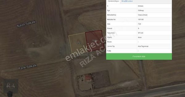 Rıza Acar'dan Tek Tapu Villa İmarlı Arsa 971 M² Gölbaşı