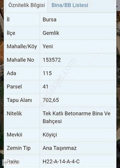 Bursa Gemlikte Mustakil Evle Birlikte Arsa