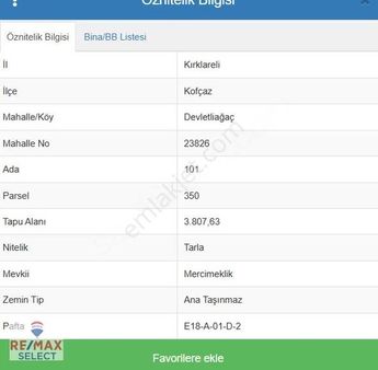 Kofcaz Devletliağaç'ta 3800 M2 Satılık Tarla