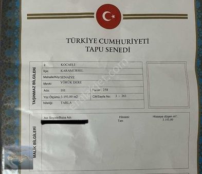 Karamürsel Başkiraz Köyü'nde Kadastral Yollu 3193 Mt2 Tarla