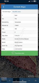 İzmir Tire'de 7315 Mt2 Kadastral Yollu Cevizlik