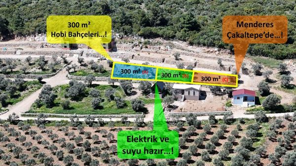İzmir Menderes Çakaltepe 300m2 Noter Satışlı Elektrik Su Aktif Manzaralı Bahçeler