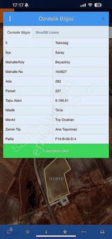 Tekirdağ Saray Beyazköy Satılık Tek Tapu Mustakil Arsa