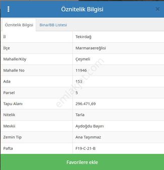 Tekirdağ Marmaraereğlisi 153,5 Satılık Tarladan Hisse
