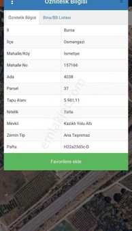 Osmangazi İsmetiyede 5981 M2 Satılık Arazi
