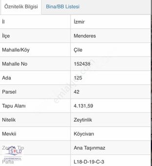 İzmir Menderes Çile Mahallesinde Satılık Arsa