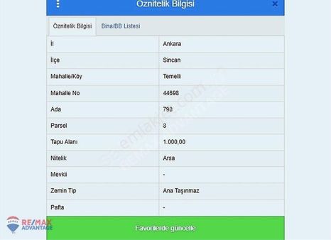 Remax Advantage - Sincan'da Konut Imarlı 1 Dönüm Fırsat Arsa