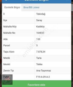 Saray Kadıköy Mevkinde 370 M2 Satılık Hisseli Kupon Tarla
