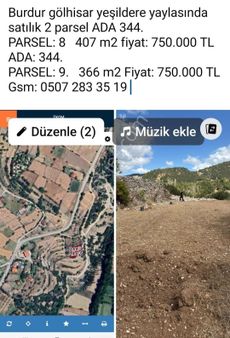 Burdur Gölhisar Yeşilderede Satılık 2 Parsel