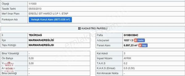 Molla Team'den 3 Kat Villa İmarlı Satılık Arsa Marmaraereğlisi