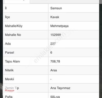 Samsun Kavak Mehmetpaşa Mahallesinde Satılık Arsa