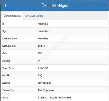 Kırklareli Pınarhisar Satılık Arsa Tek Tapu Cadde Yanı 7.333 M2