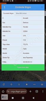 Derince Terzilerde 723m2 Tarla