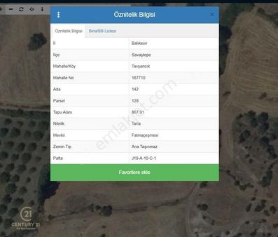 Century21 Bal'dan Savaştepe Tavşancık Mah. Satılık Tarla