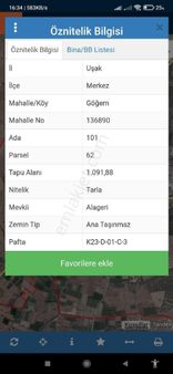 Uşak Merkez Göğem Köyü Yol Üzeri Resmi Yola Cephe Harika Konumda 1.100m2