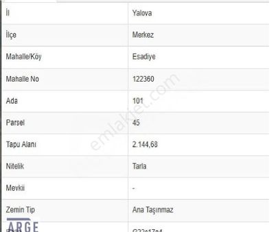 Yalova Merkezde Yatırımlık Satılık Kupon Arsa