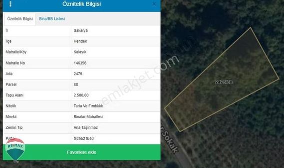Hendek Kalayık Mahallesinde 2.500 M2 Nezih İmarlı Arsa