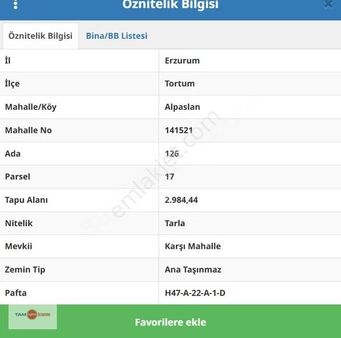 Tam Nokta Kent'ten Tortum'da Ana Yol Üzeri Satılık Tarla!