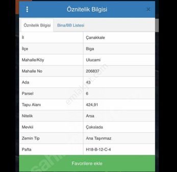 Çanakkale Biga Karabiga Satılık Arazi