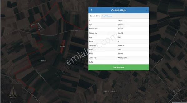 Joy/max'tan Çardak Beylerlide Satılık Tarım Arazisi