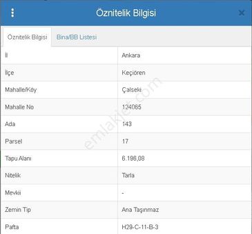 Keçiören Çalseki'de 6 Dönüm Yatırım Fırsatı Satılık Arsa