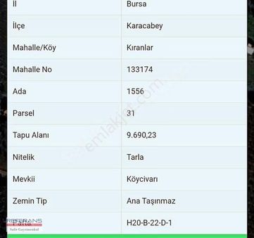 Rt Safir'den Karacabey Kıranlarda 9600 Metrekare Satılık Arazi