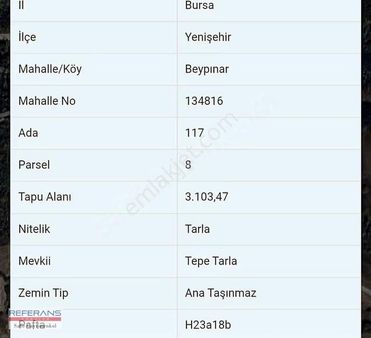Rt Safirden Yenişehir Beypınarda Satılık Yatırımlık Fırsat Arazi
