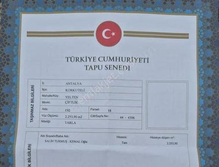 Korluteli Yeltende 2.250 M2 Yatırımlık Etrafında Yerleşim Mevcut