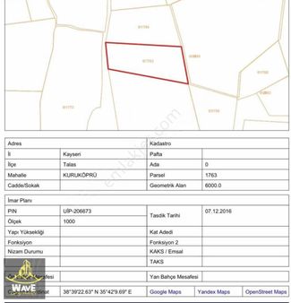 Wave Gayrimenkul | Talas/kuruköprü | 3.000m2 | Satılık Arsa...