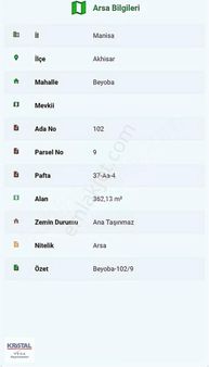 Akhisarda İmarlı Yatırıma Ve Müstakil Yaşama Uygun 362 M2 Arsa