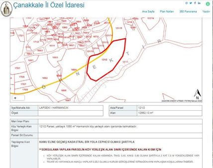 Çanakkale Lapseki Harmancık 1060 M2 İmarlı 12.662 M2 Satılık Tarla