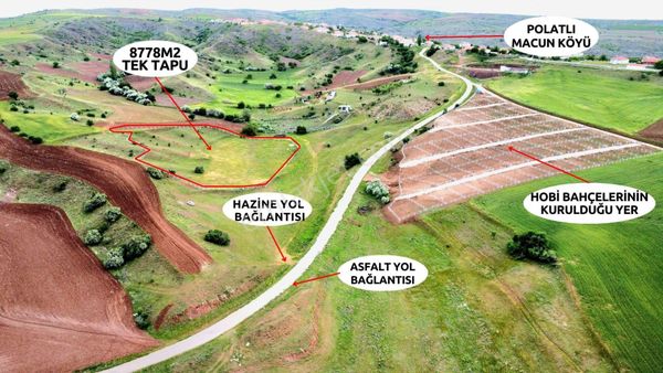 Sincan Temelli Gölete 10dk Mesafede Polatlı Macun Köyiçi 8778m2 Hazır Kurulu Tek Tapu