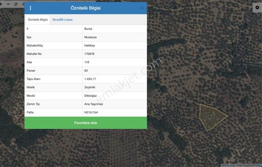 Mudanya Halilbey Mahallesi Satılık 1424 M2 Arazi