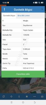 Seydikemer İlçesi Seki Mahallesi Yayla Ceylan Mevkinde Satılık Tarla