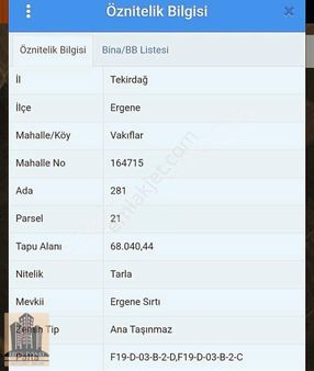 Tekirdağ Ergene Vakıflar Satılık Tarla..