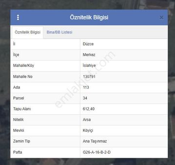Dıalog Mega Düzce İslahiye 612m2 Konut İmarlı Satılık Arsa