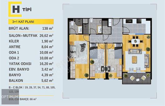 Kurtköy Optimum Yenişehir De 3+1 138 M2 Kaçmaz Kiralık Daire