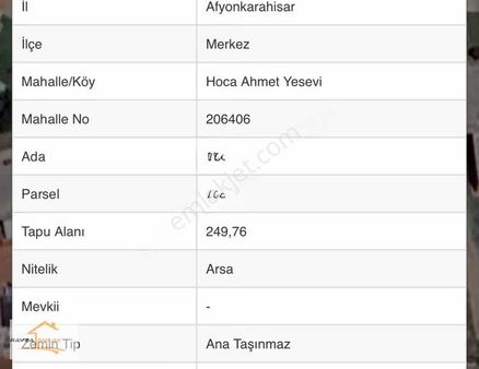 Sahipata Hoca Ahmet Yesevı Mahallesin De Satılık Arsa