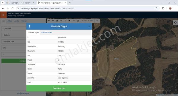 Çanakkale Gelibolu Bayramiç Köyünde Satılık Tarla