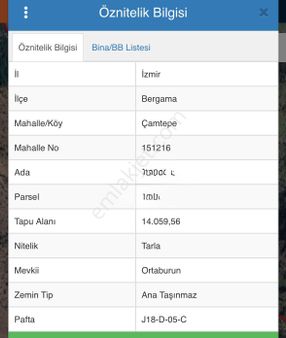 📍 İzmir – Bergama – Mahmudiye Mahallesi Toplam 110 Dekar (96 + 14 Dekar)