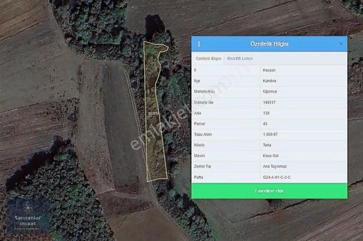 Kandıra Üğümce Mah. De Satılık Çok Uygun 1080 M2 Tarla