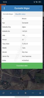 Osmaneli Ağlan Köyü Satılık Tarla 5206 Mk Ev İçin Alt Peton Hazi