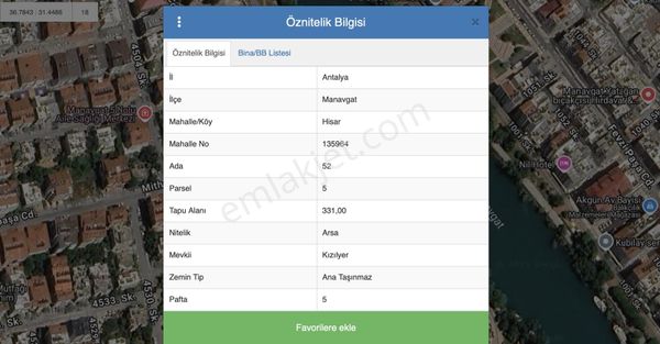 Manavgat Hisar Mahallesi Satılık Arsa