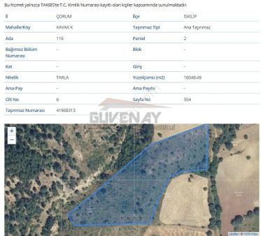 Güvenay - Çorum İskilip Karagöz Köyü Mevkii Satılık Tarla