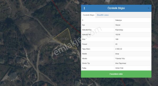 Turyapdan Geyve Köprübaşında 2038 M² İmarlı Arsa